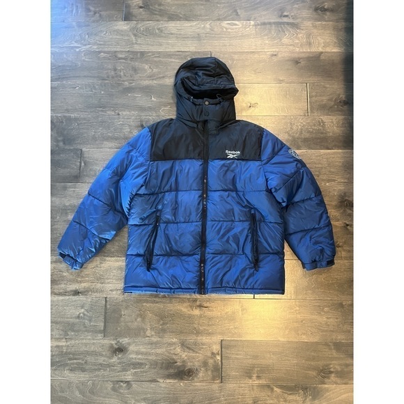 Other - Mens Black & Night Blue Hooded Puffer Coat, XL